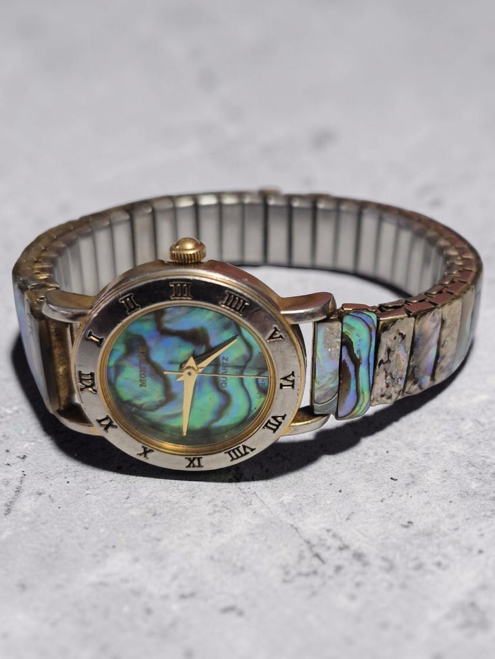 Abalone Shell Inlay Quartz Watch - Iridescent Green Blue -needs New Battery